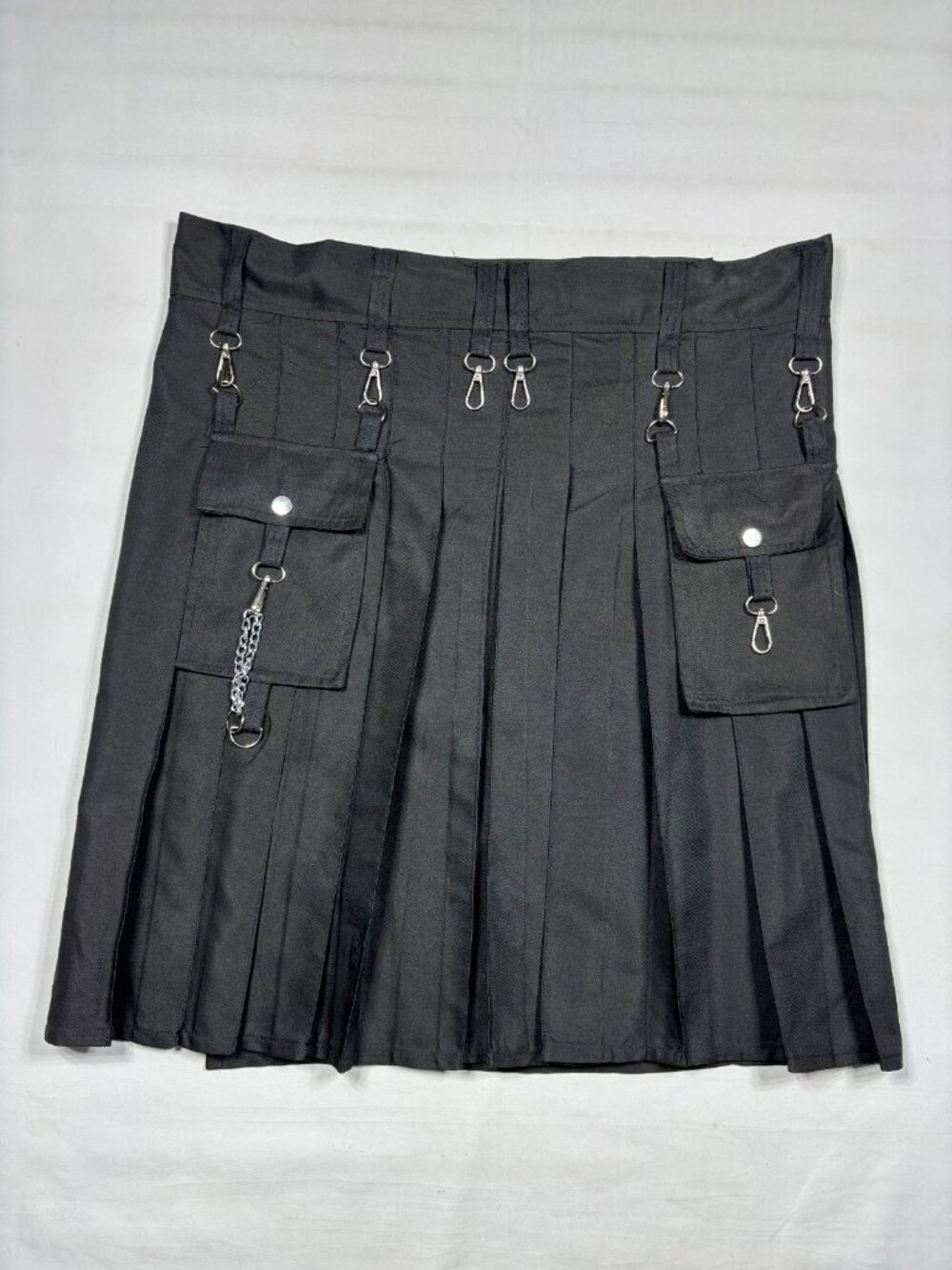 Black Gothic Utility Kilt Steampunk Alt Emo Metal RenFair Tactical Skirt Mens 39